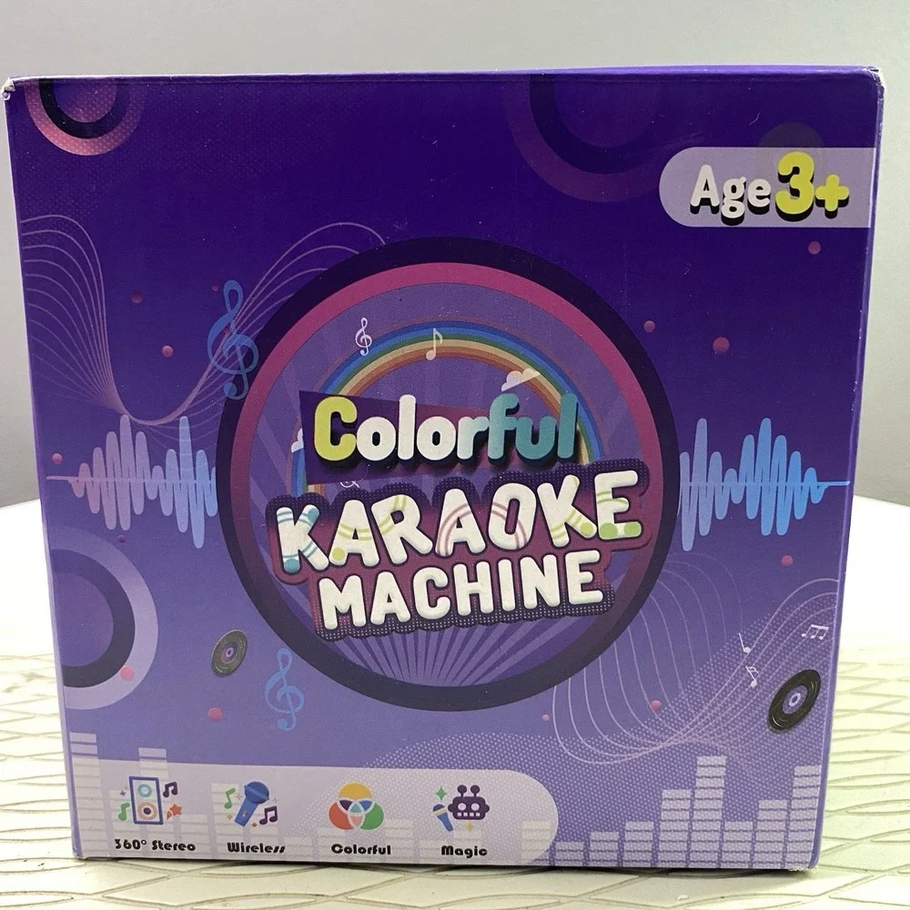 Colorful Wireless Karaoke Machine W/2‎ Microphones 360 Stereo 3+ Age Purple NWB